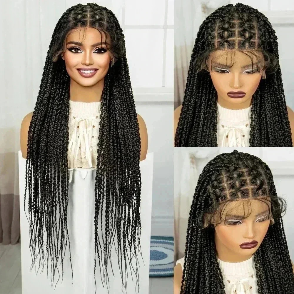 28" Braided full lace wig, box braids, long black braids, NWT  baby hair